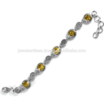 Belle bijoux bracelet en argent sterling 925 en pierres précieuses Citrine